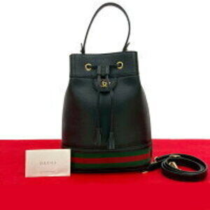 GUCCI Ophidia bucket bag GG logo Leather Shoulder Bag black
